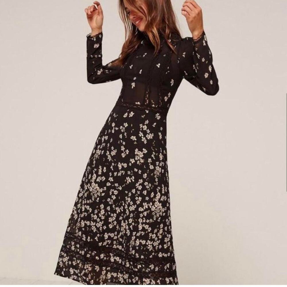 Reformation Natalia Lace Trim Midi Dress - Picture 2 of 12
